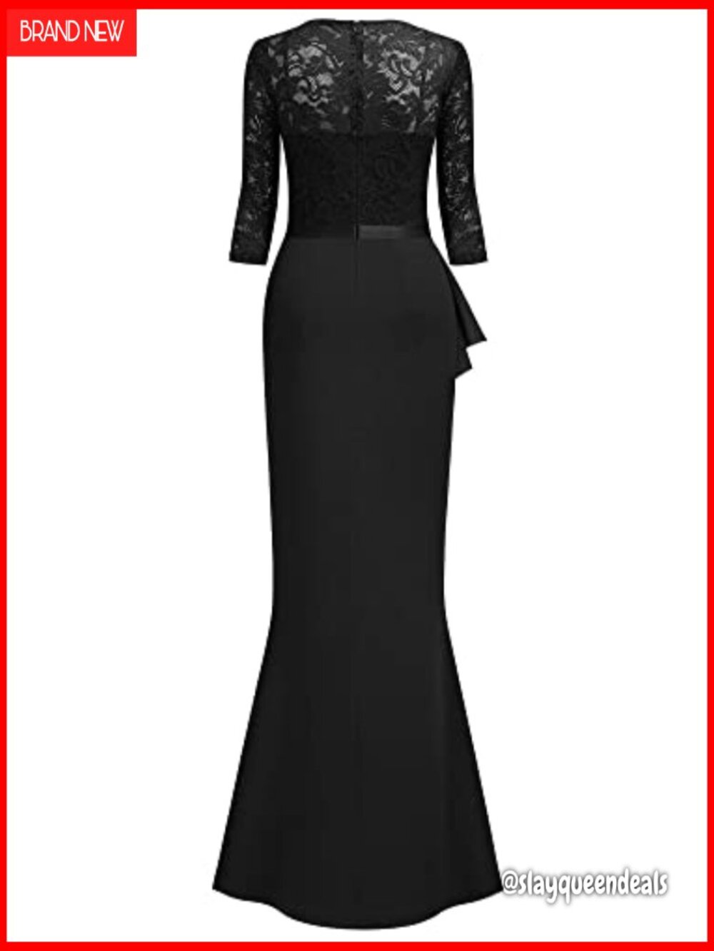 Vintage Floral Lace Ruffle Half Sleeve Evening Party Formal Long Dress - Picture 6 of 7
